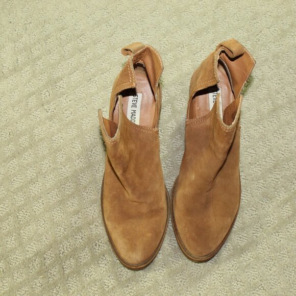Steve Madden Sharini Booties Wm 8.5M Cognac Brown Suede Slip On 3.5” Block Heel - Picture 2 of 6